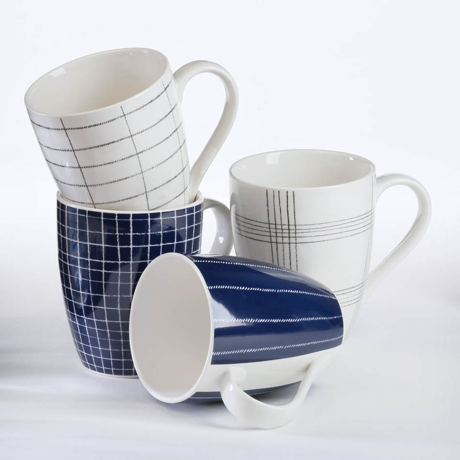 Hampton & Mason Loom Navy Coffee Mugs 300ml Set 4