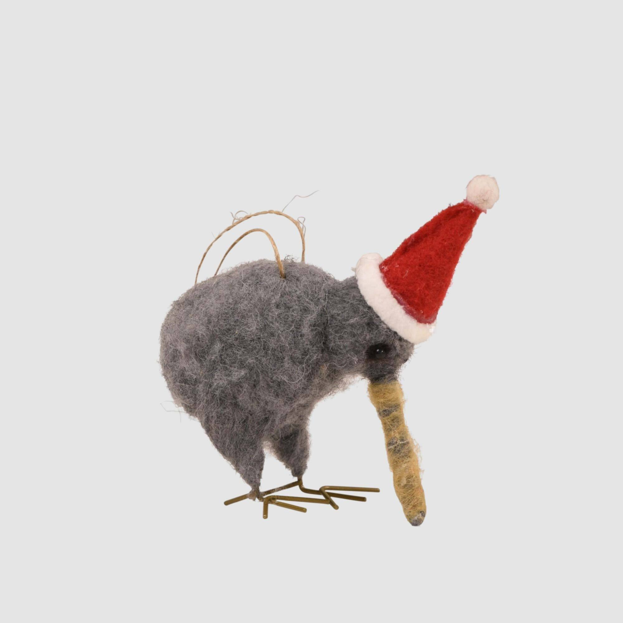 Hanging Felt Kiwi in Christmas Hat