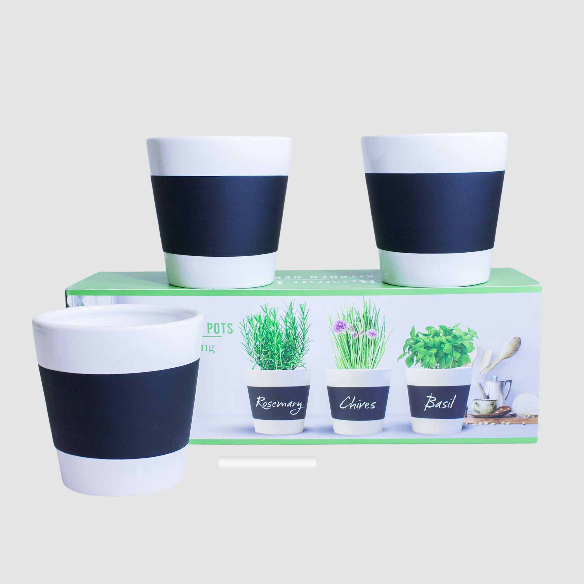 Boston Living Kitchen Herb Planter Pots with Chalk Set of 3
