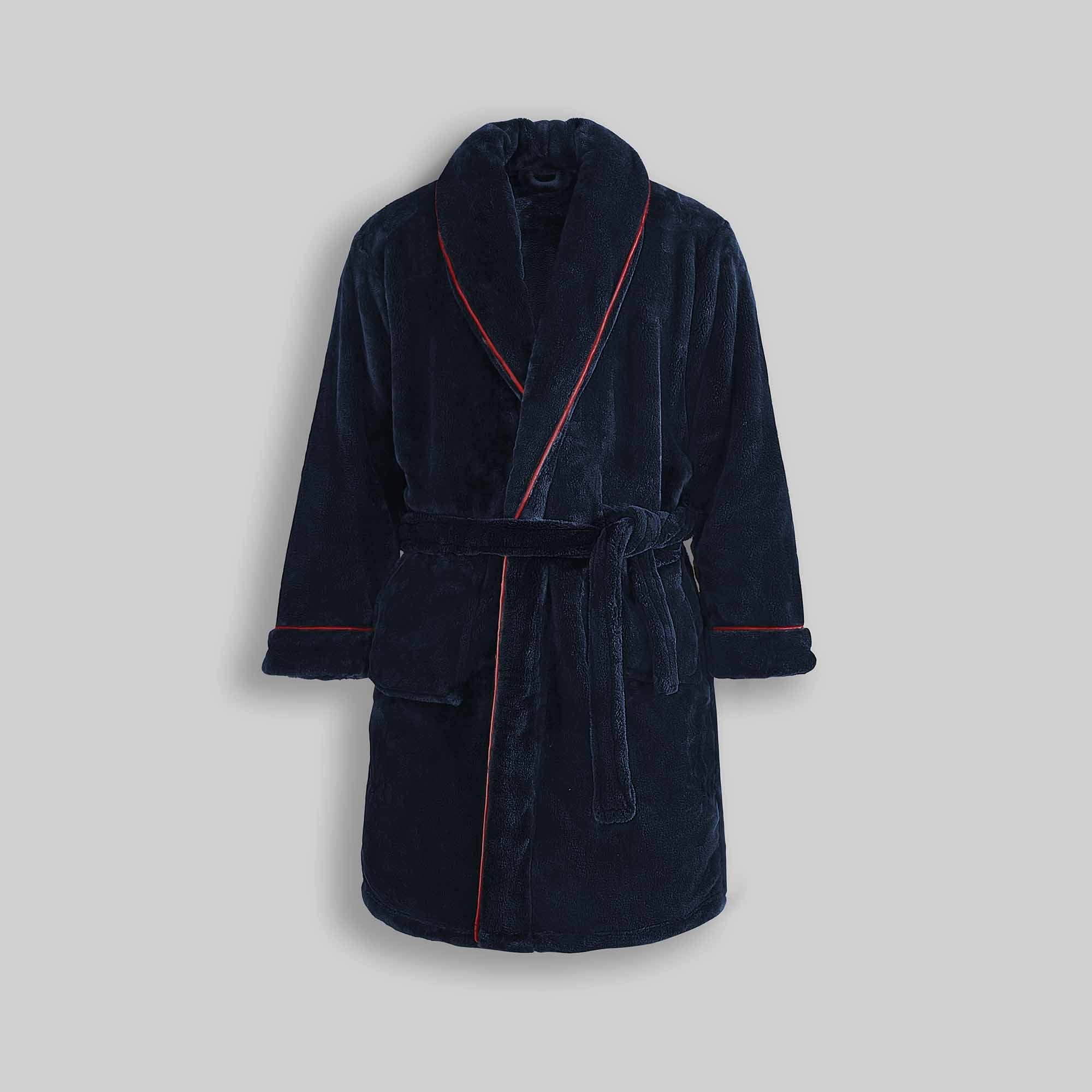 Galaxy Contrast Pipe Flannel Fleece Bath Robe