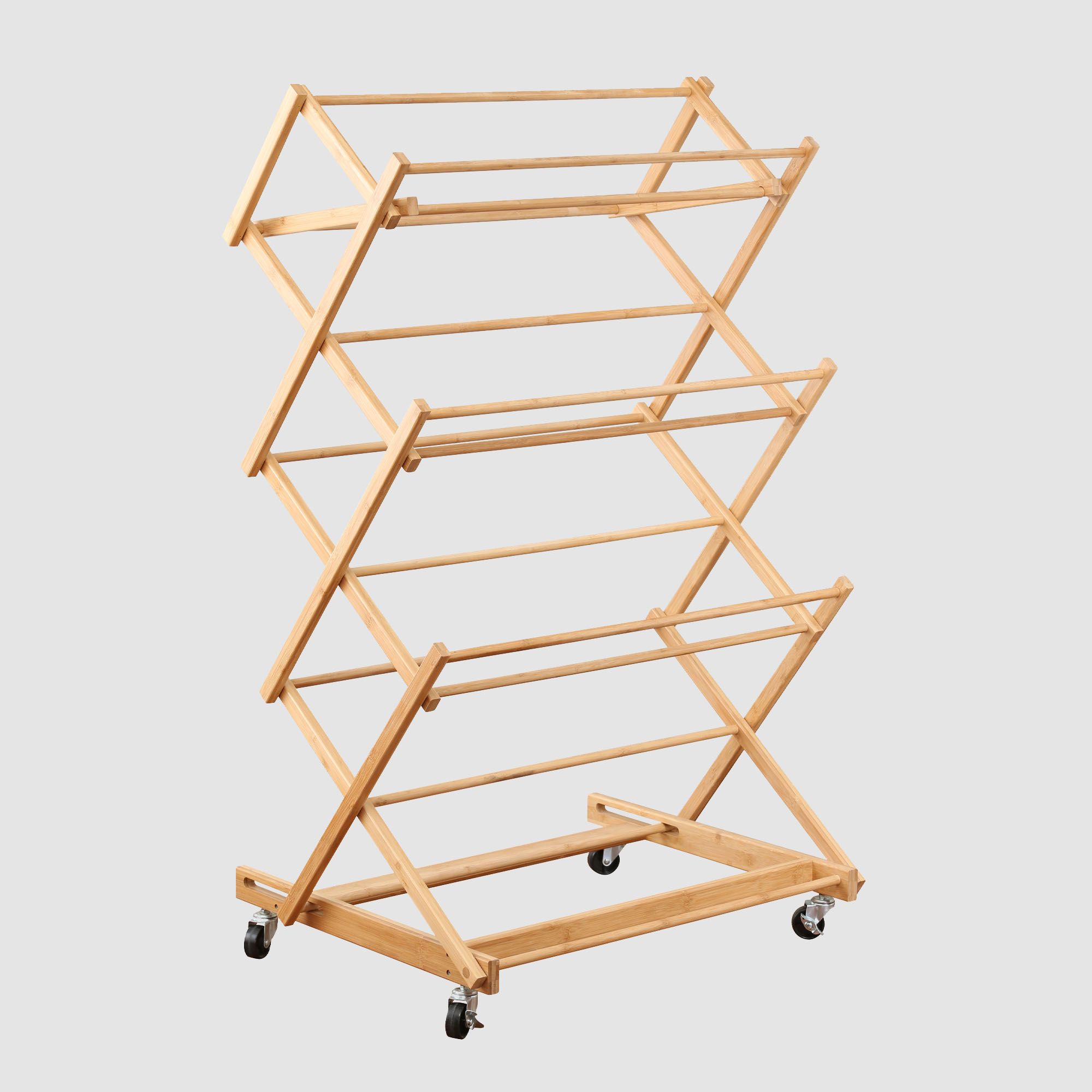 LTW Bamboo Concertina Clothes Airer With Castors