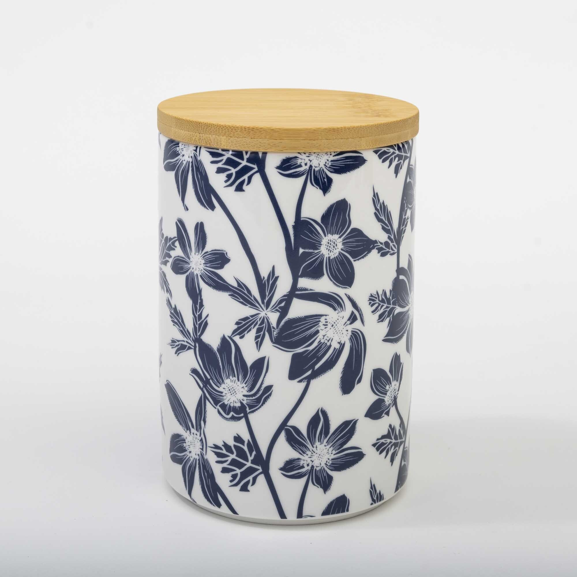 Hampton & Mason Anemone Flowers Canister w/ Bamboo Lid 16cm