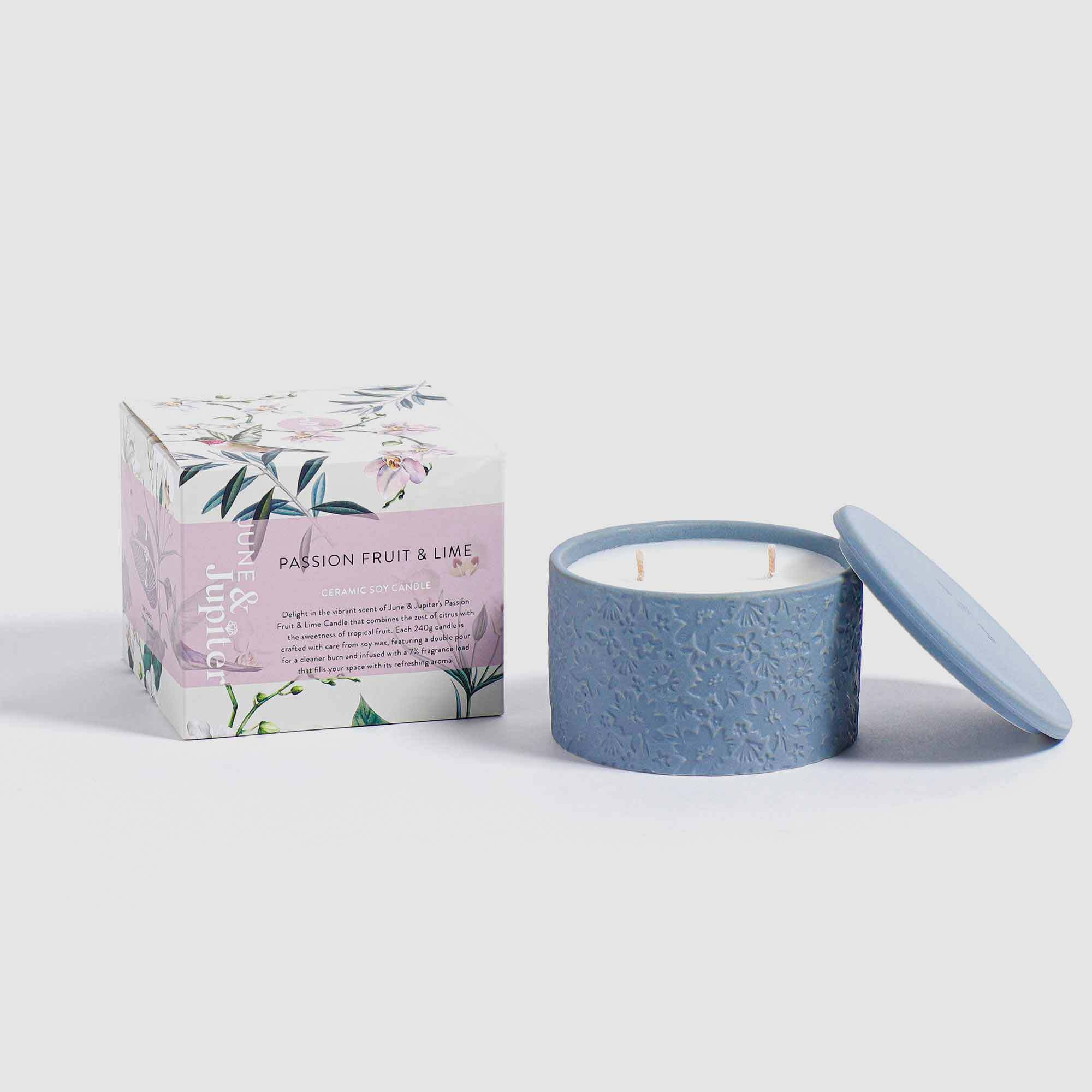 June & Jupiter Passionfruit & Lime Ceramic Candle 240g