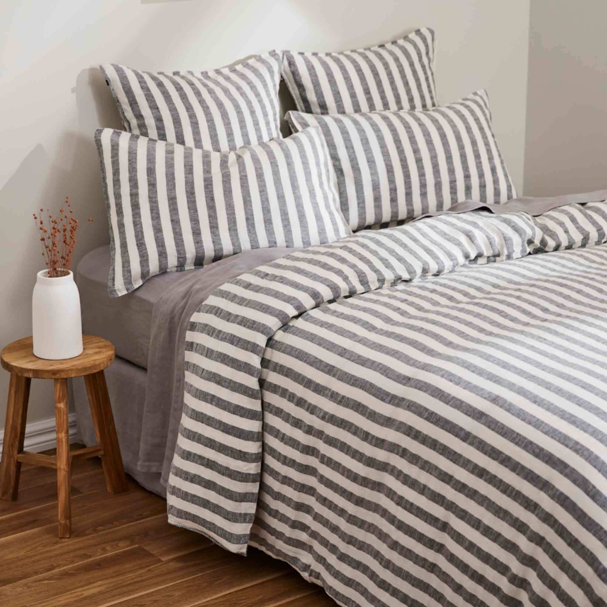 Hotel At Home Uno Stripe French Linen Duvet Cover Set