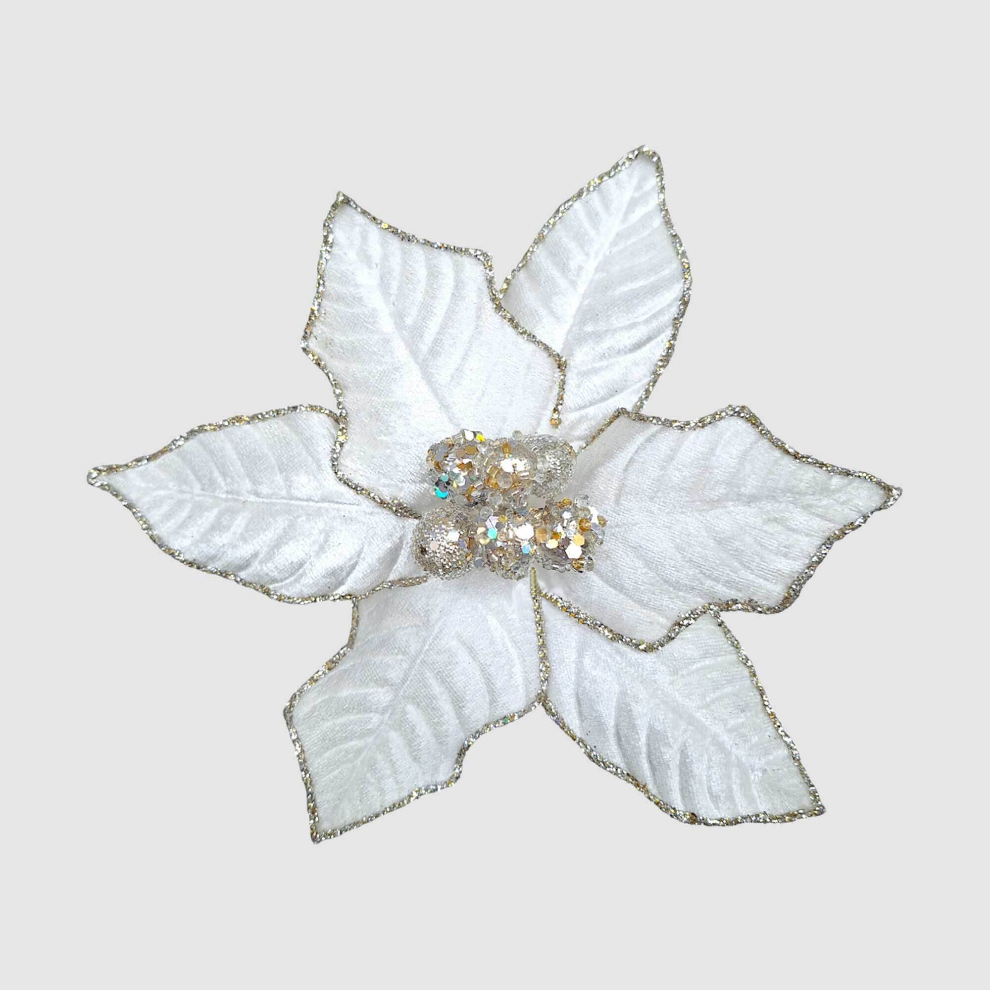 Jewelled Poinsettia with Clip Ivory Medium