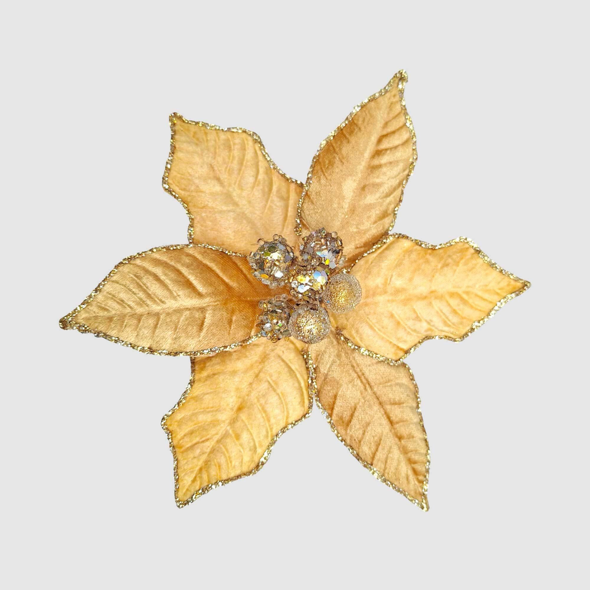 Jewelled Poinsettia with Clip Gold Medium