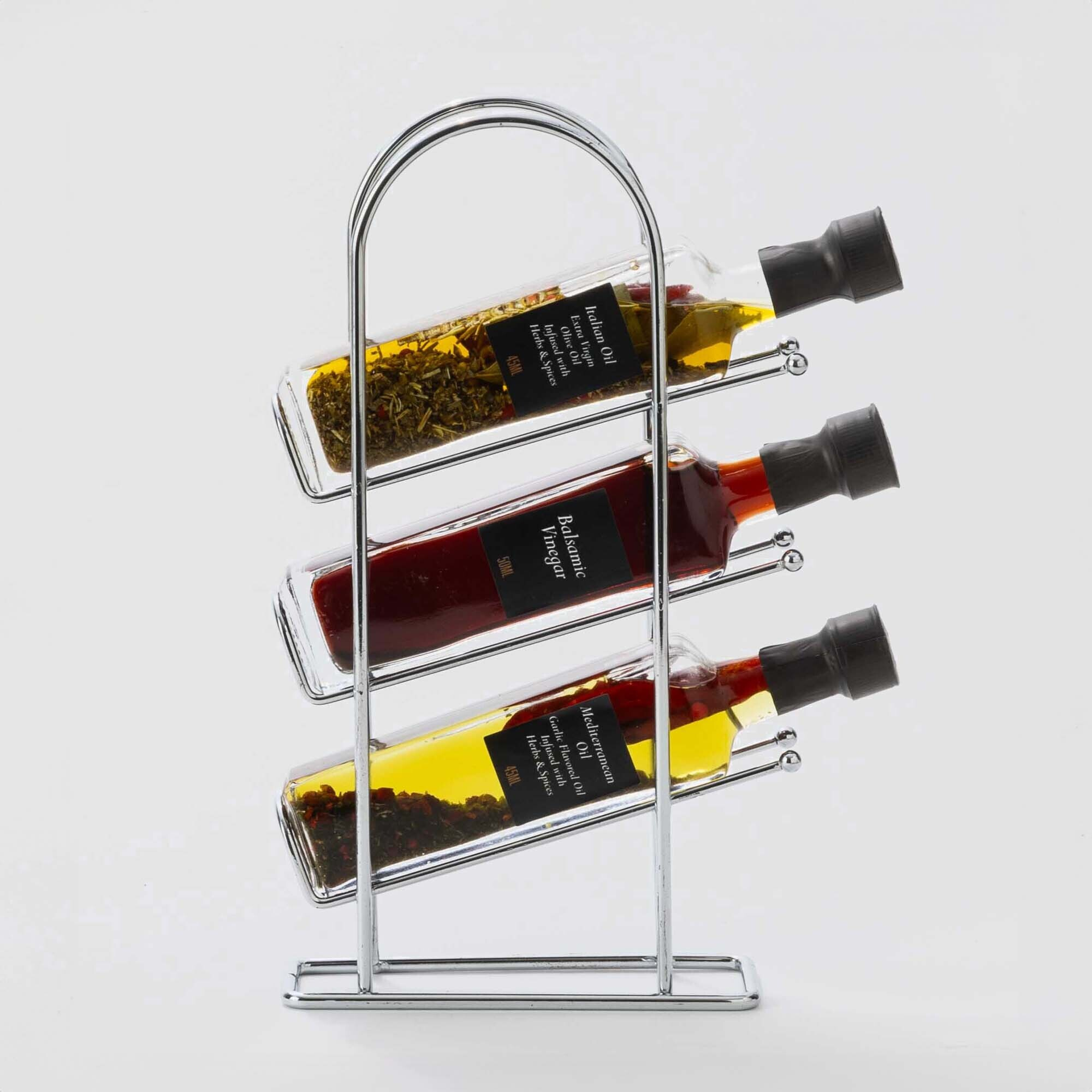 Oil & Vinegar Set in Stainless Steel Rack