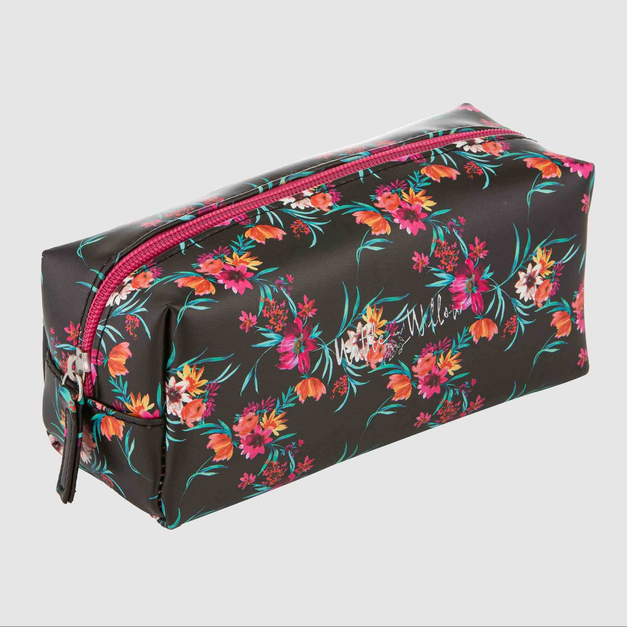 Wattle & Willow Tropical Floral Cosmetic Bag Black SM