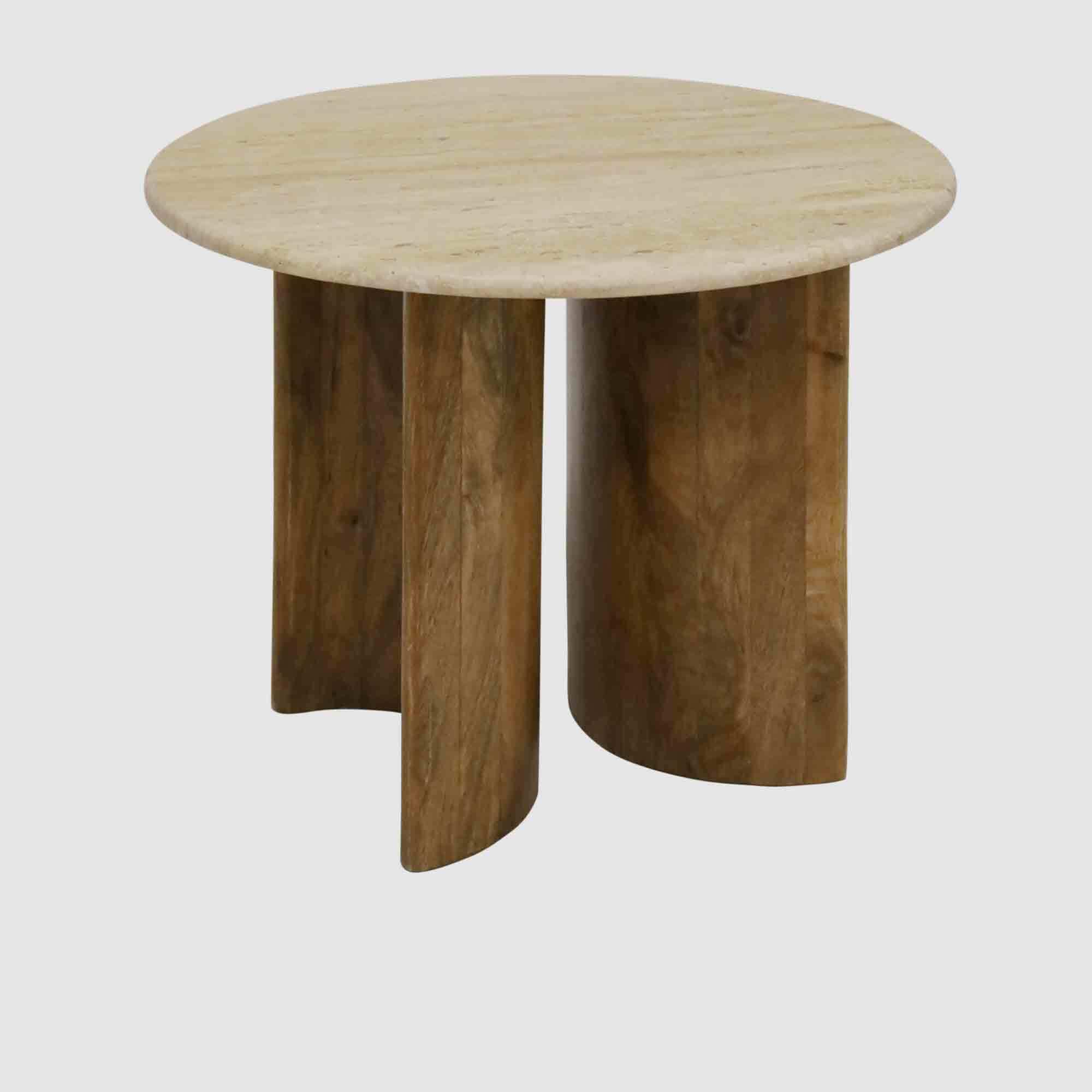 Banyan Home Dior Travertine & Wood Side Table