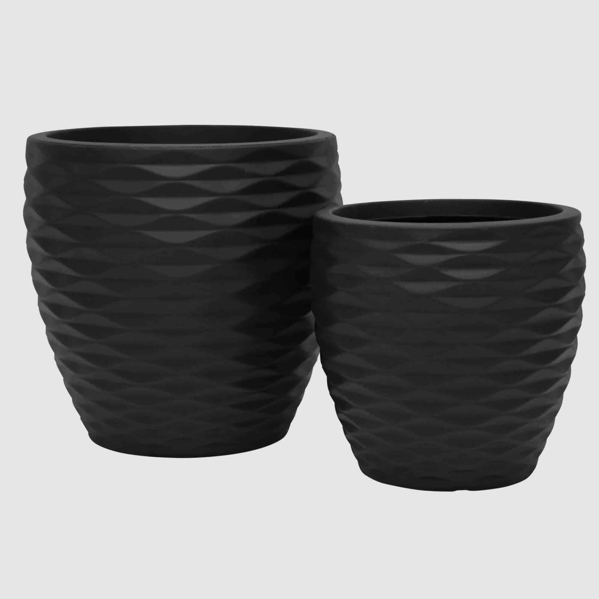 Stoneleigh & Roberson Harlequin Matte Black Resin Planters 41cm 2Pc